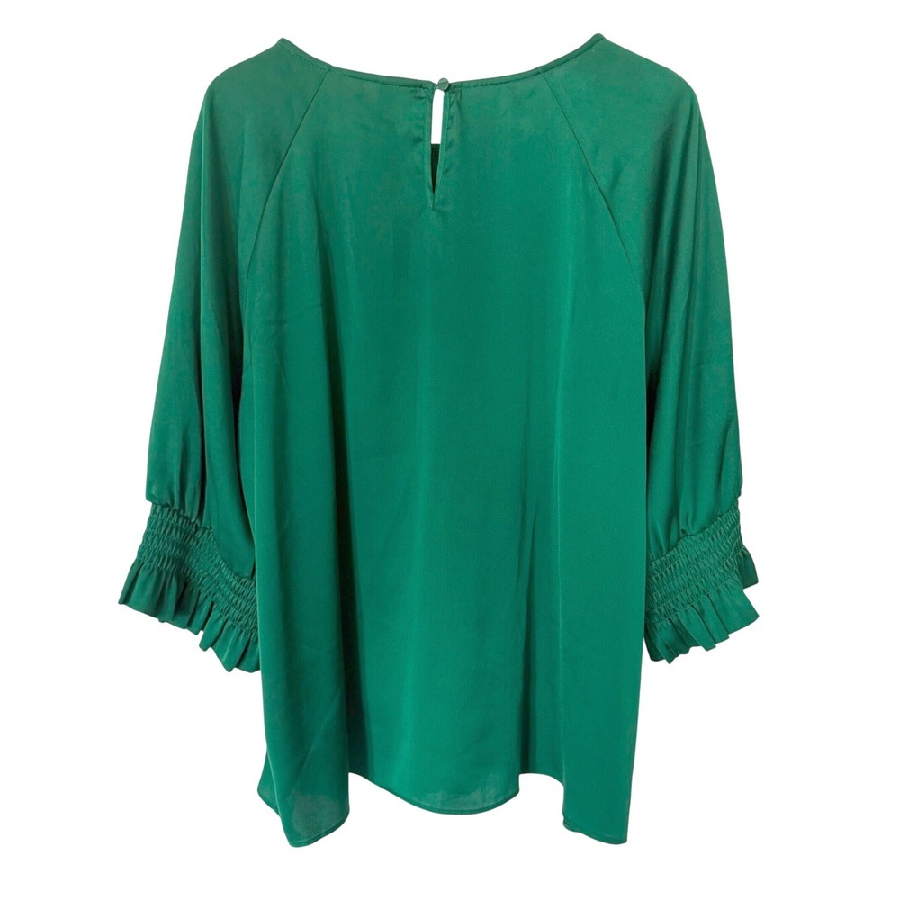 Worthington PXXL Green Blouse Smocked Cuff Ruffle Sleeve Career Elegant - Picture 7 of 7